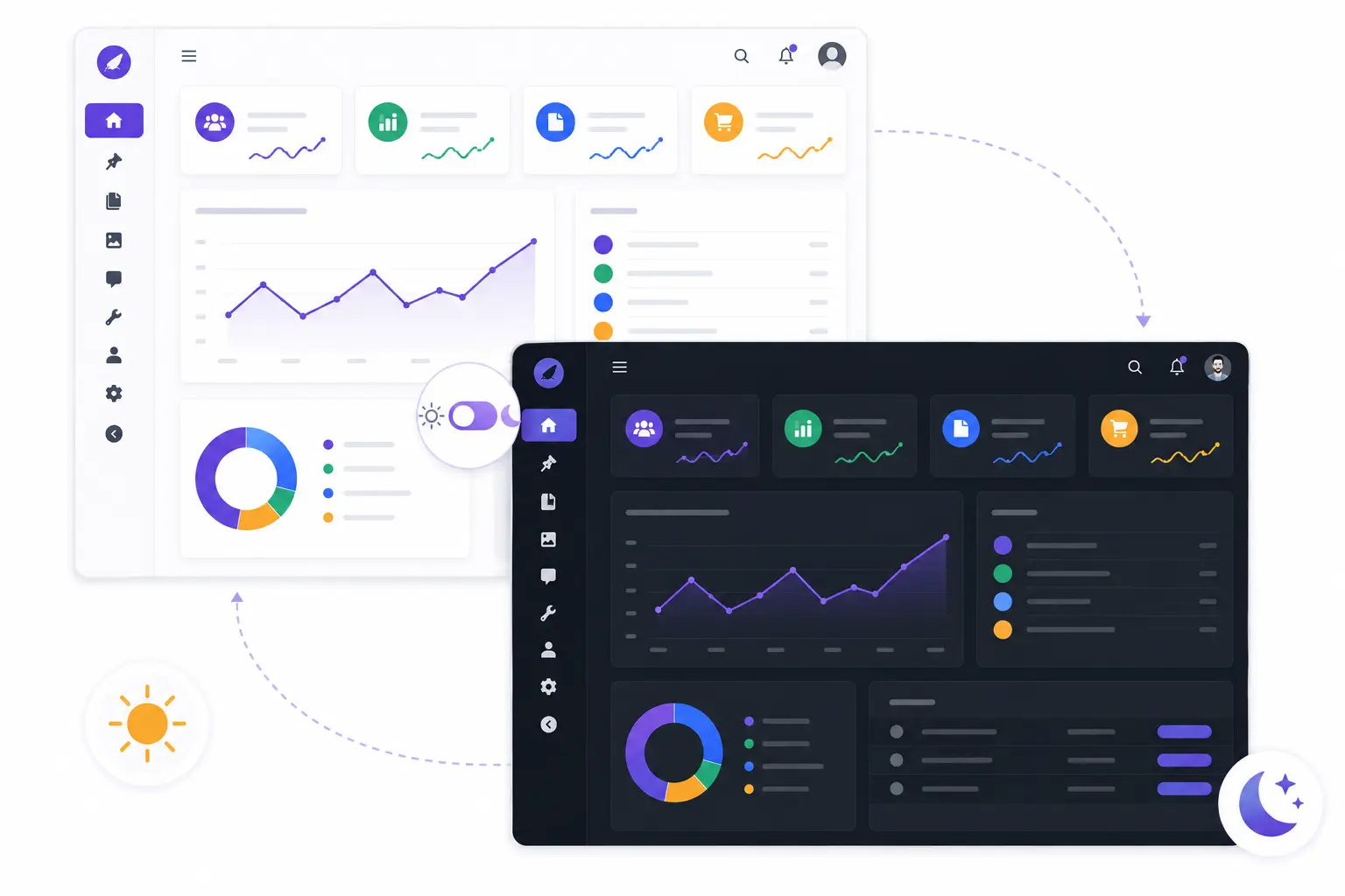 Dark mode WordPress admin dashboard with modern interface styling